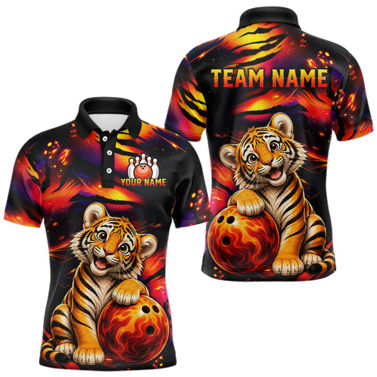 Maxcorners Custom Tiger Fire Flame Funny Bowling Shirts For Men, Colorful Claws Team Bowling Jerseys LM0607