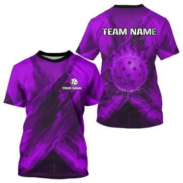 Maxcorners Custom Fire Flame Purple Pickleball Ball T-Shirt For Men Outfits Pickleball Team Jerseys LM0503