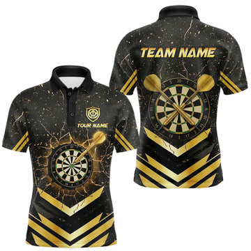 Maxcorners Black And Gold Dartboard Men Dart Polo & 1/4 Zip Shirt Custom Cracked Dart Jersey For Darters LM0404