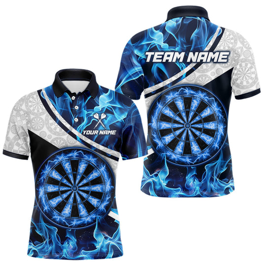 Maxcorners Personalized Blue Flaming Thunder Dartboard Men Darts Polo & 1/4-Zip Shirts Dart Team Jerseys LM0503