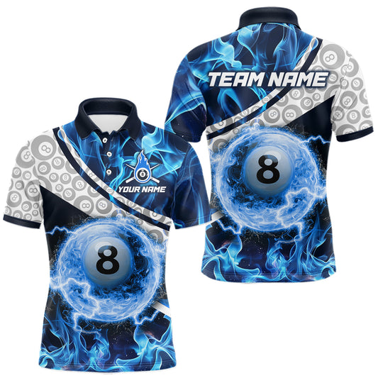 Maxcorners Personalized Blue Flaming Thunder 8 Ball Pool Billiard Shirts For Men Billiard Attire Gifts