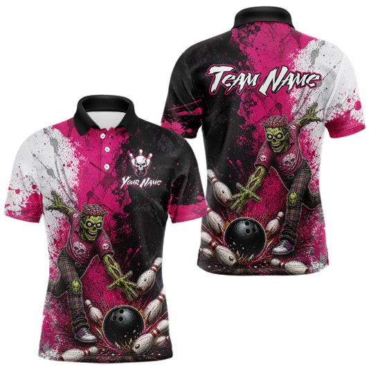 Maxcorners Grunge Black, White And Pink Zombie Men Bowling Shirts