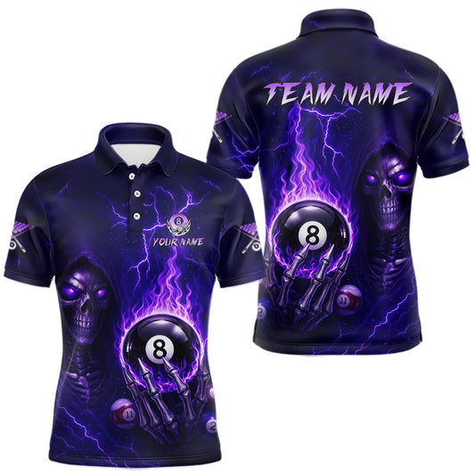 Maxcorners Fire Flame Purple 8 Ball Pool Billiard Team Shirt For Men Custom Grim Reaper Billiard Jerseys NYN2438 LM0901