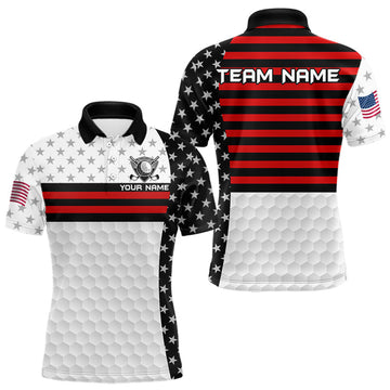 Maxcorners American Flag Mens Golf Polo Shirt Custom Black And Red Patriotic Golf Team Shirt Golf Tops