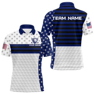 Maxcorners American Flag Mens Golf Polo Shirt Custom Black And Blue Patriotic Golf Team Shirt Golf Tops