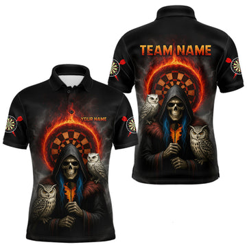 Maxcorners Custom Smoke Grim Reaper Flames Dartboard Dart Men Polo Shirt Outfits Dart Jerseys LM0404