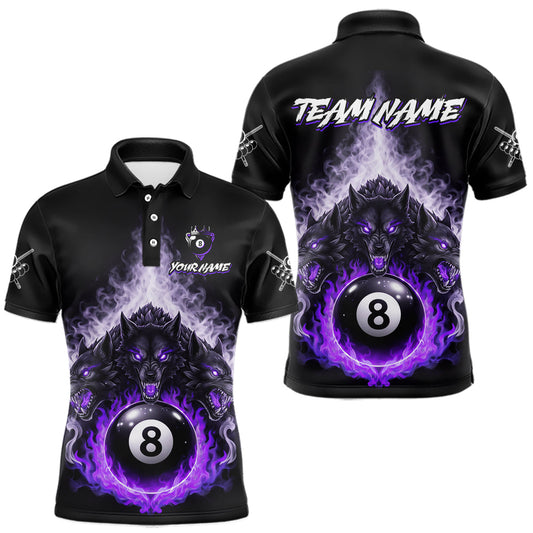 Maxcorners Custom Horror Wolfs Black Purple Smokes Pool 8 Ball Men's Billiard Team Shirt Billiard Attire