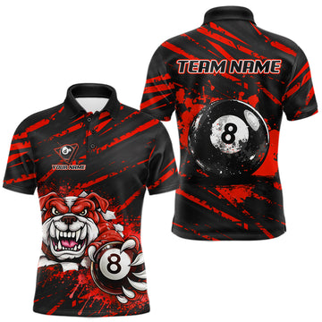 Red Splatter Ball 8 Billiard Jerseys For Men Custom Funny Bulldog Billiard Team Jersey LM1203