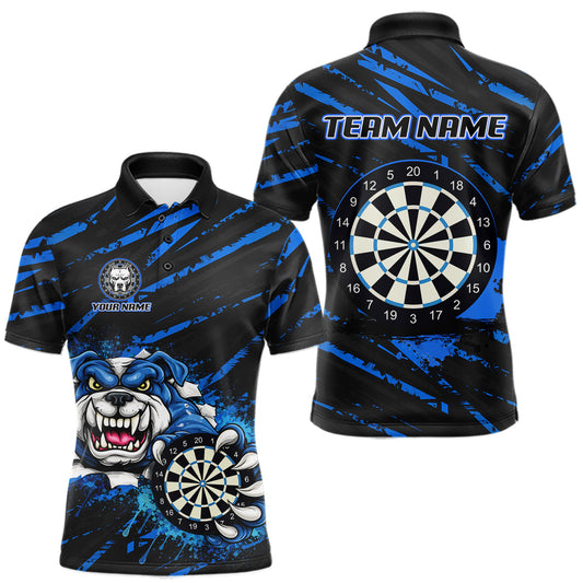 Blue Splatter Dart Polo & Quarter-Zip Shirt For Men Custom Funny Bulldog Darts Team Jersey LM1203