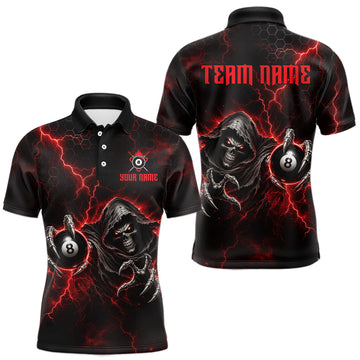 Maxcorners Custom Red Grim Reaper Thunder 8 Ball Pool Billiard Shirt For Men, Billiard Team Jersey LM1307
