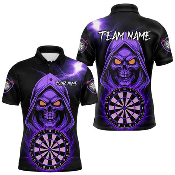 Maxcorners Custom Skeleton Purple Flames Dartboard Dart Men Polo Jerseys Outfits Dart Team Shirt LM2603