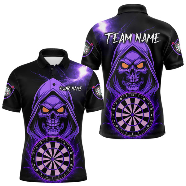 Maxcorners Custom Skeleton Purple Flames Dartboard Dart Men Polo Jerseys Outfits Dart Team Shirt TU1410