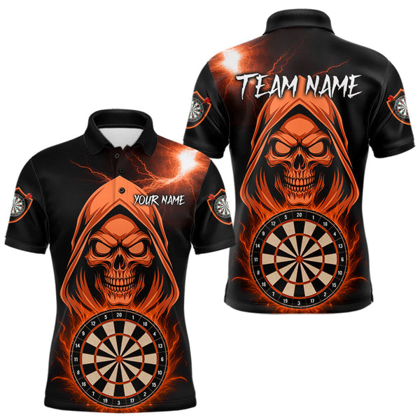 Maxcorners Custom Skeleton Orange Flames Dartboard Dart Men Polo Jerseys Outfits Dart Team Shirt TU1410