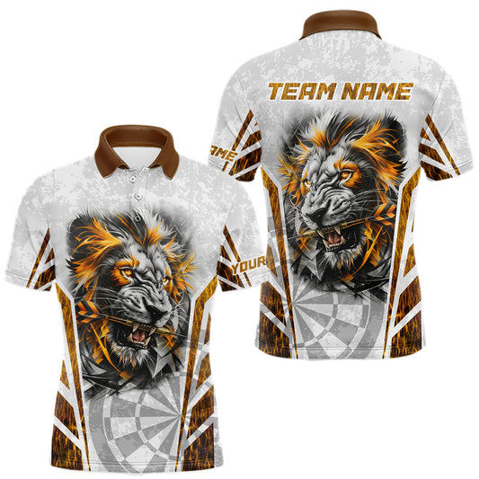 Yellow And White Grunge Tiger Dartboard Custom Men Darts Polo League Shirts Dart Jerseys LM1203
