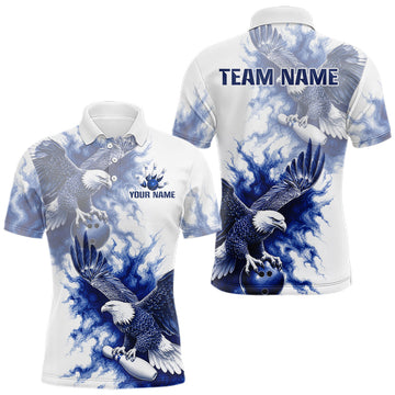 Maxcorners Custom Blue And White Eagle Bowling Shirts For Men Eagle Team Bowling Tournament League LM1307