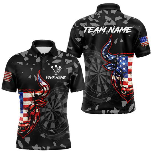 Maxcorners USA Flag Bull & Dartboard Custom Grunge Men Darts Polo Shirt Patriotic Darts Team Jersey LM2602