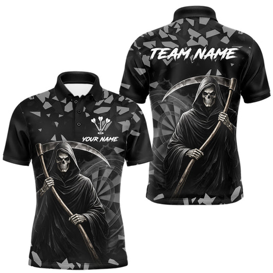 Maxcorners Grey Grim Reaper Smoke Dartboard Custom Grunge Men Darts Polo Shirt Darts Team Jersey LM2602