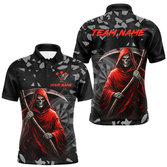 Maxcorners Red Grim Reaper Smoke Dartboard Custom Grunge Men Darts Polo Shirt Darts Team Jersey LM2602