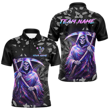 Maxcorners Holographic Grim Reaper Smoke Dartboard Custom Men Darts Polo Shirt Dart Team Jersey LM2602