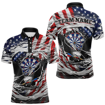 Maxcorners Eagle Plays Dart Arrow Freedom Patriotic Darts Polo Shirt Personalized US Flag Men Dart Jerseys LM1104