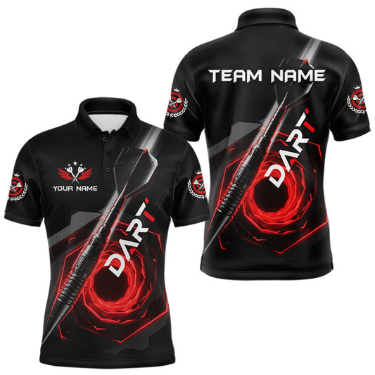 Maxcorners Black And Red Geometry Swirl Dart Arrow Custom Men Darts Polo Shirt Dart Gifts