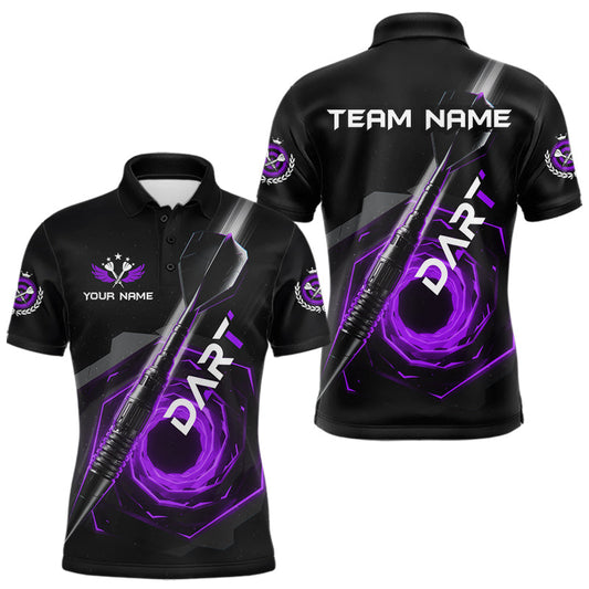 Maxcorners Black And Purple Geometry Swirl Dart Arrow Custom Men Darts Polo Shirt Dart Gifts