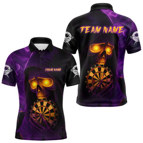 Maxcorners Custom Purple-Yellow Grim Heaper Halloween Men Dart Polo Shirt Dart Tournament Jersey TU1509