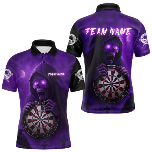 Maxcorners Custom Purple Ravens Grim Heaper Halloween Men Dart Polo Shirt Dart Team Jersey