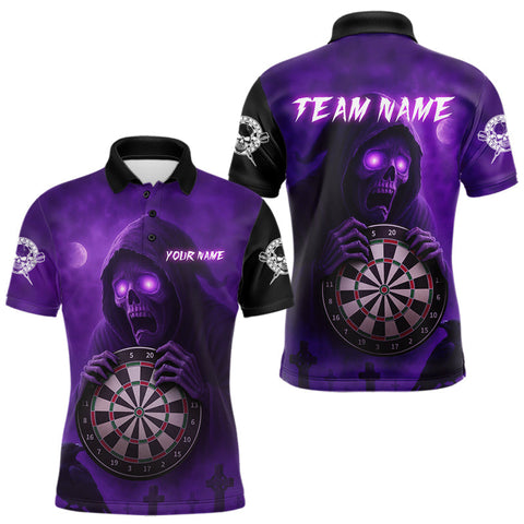 Maxcorners Custom Purple Ravens Grim Heaper Halloween Men Dart Polo Shirt Dart Team Jersey TU1509