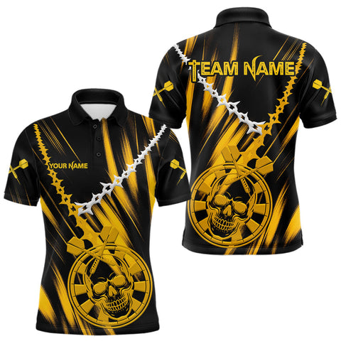 Maxcorners Custom White Chain Yellow Skull Dartboard Dart Men Polo Jerseys Grunge Dart Shirt MT1810