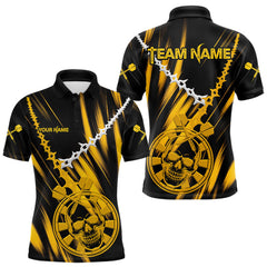 Maxcorners Custom White Chain Yellow Skull Dartboard Dart Men Polo Jerseys Grunge Dart Shirt MT1810