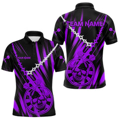 Maxcorners Custom White Chain Purple Skull Dartboard Dart Men Polo Jerseys Grunge Dart Shirt MT1810