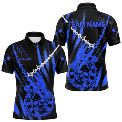 Maxcorners Custom White Chain Blue Skull Dartboard Dart Men Polo Jerseys Grunge Dart Shirt MT1810