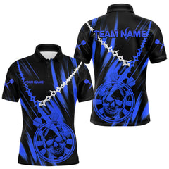 Maxcorners Custom White Chain Blue Skull Dartboard Dart Men Polo Jerseys Grunge Dart Shirt MT1810