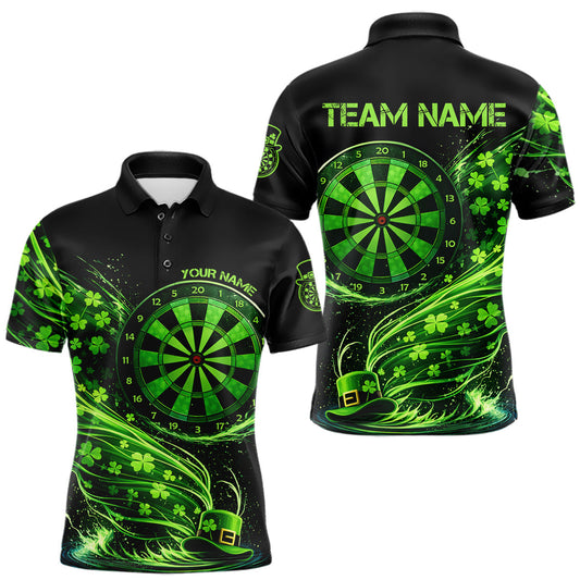 Maxcorners Funny Shamrock Tornado Dartboard Men Darts Polo Shirt Custom St Patrick's Day Darts Team Jersey LM0503