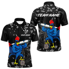 Maxcorners Custom Black And Blue Funny Rooster Dart Polo Shirt For Men Outfit Dart Team Jersey LM1809