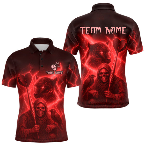 Maxcorners Custom Panther Lightning Red Grim Heaper Dart Polo Shirt For Men Outfit Dart Team Jerse LM1809