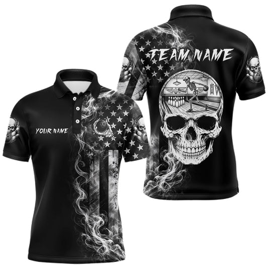 Maxcorners Smoke American Flag Mens Bowling Polo 1/4-Zip Shirt Custom Skeleton Youth Bowling Outfits | White