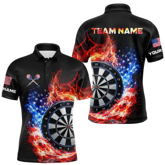 Maxcorners American Flag Fire Flame Smoke Dartboard Men Darts Polo Shirt Custom Dart Team Jersey Gifts LM2201