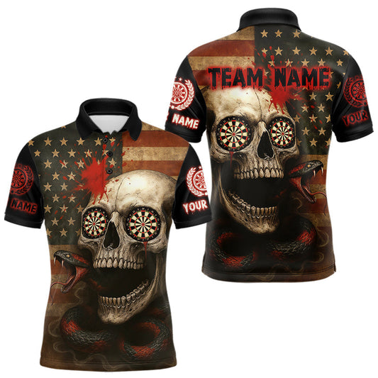 Maxcorners Custom Horror Cobra Skull Dartboard Dart Polo Shirt For Men Patriotic Dart Team Jersey LM1903
