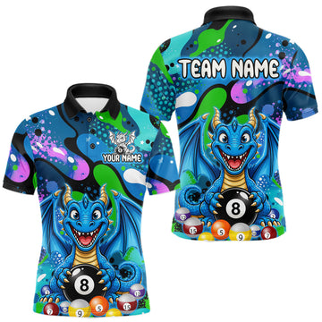 Maxcorners Blue Splatter Funny Dragon 8 Ball Pool Billiard Shirts For Men Custom Cute Billiard Team Outfits LM2405