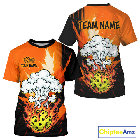 Maxcorners Custom Smoke Orange Flame Pickleball Ball T-Shirt For Men Outfits Pickleball Jerseys LM3010