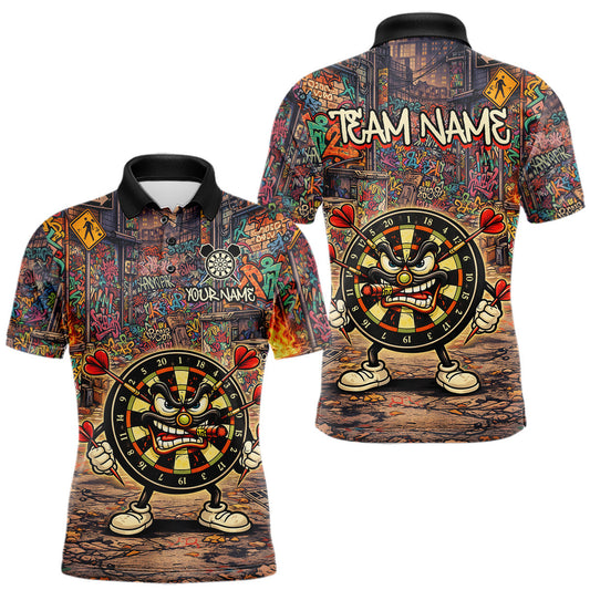 Maxcorners Funny Dartboard Smoking Men Darts Team Shirt Personalized Graffiti Dart Polo Jerseys LM2201