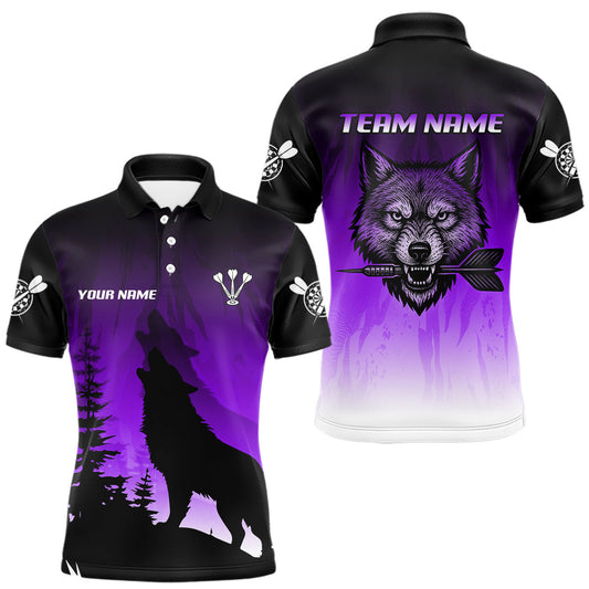Maxcorners Personalized Wolf-Head Dart Arrows Purple Dart Polo Shirt For Men Dart Team Jerseys LM2512