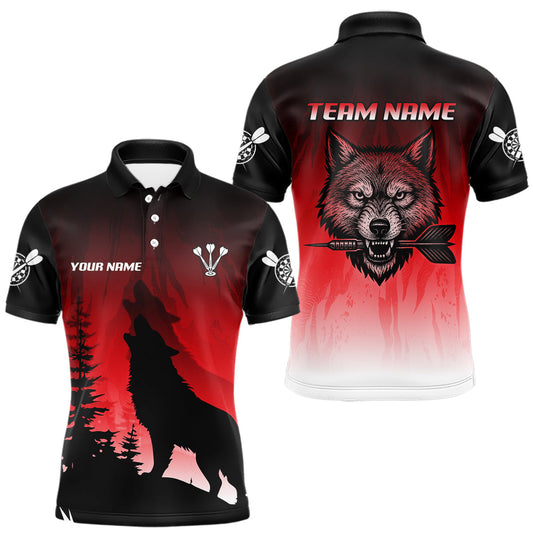 Maxcorners Personalized Wolf-Head Dart Arrows Red Dart Polo Shirt For Men Dart Team Jerseys LM2512
