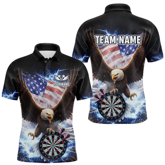 Maxcorners US Flag Smoke Eagle Lightning Dartboard Men Darts Shirt Personalized Patriotic Dart Polo Jerseys LM2901