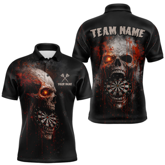 Maxcorners Horror Orange Splatter Grunge Skull Dartboard Dart Polo Shirts For Men Custom Dart Team Jerseys LM2602