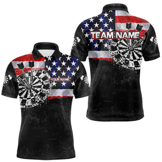 Maxcorners Personalized American Flag Patriot Grunge Dartboard Shirt for Men, Polo and Quarter-Zip Dart Team Jersey