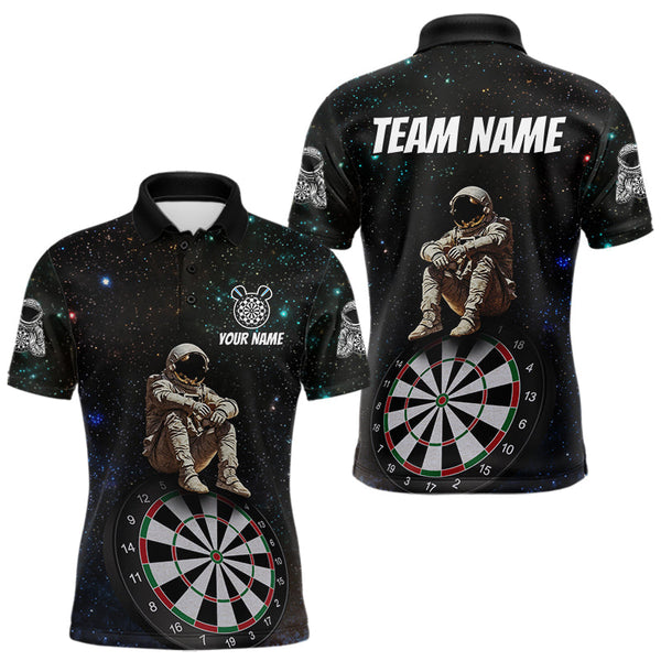 Maxcorners Custom Galaxy Astronaut Dartboard Funny Dart Polo Shirt For Men Outfit Dart Team Jerseys LM2509
