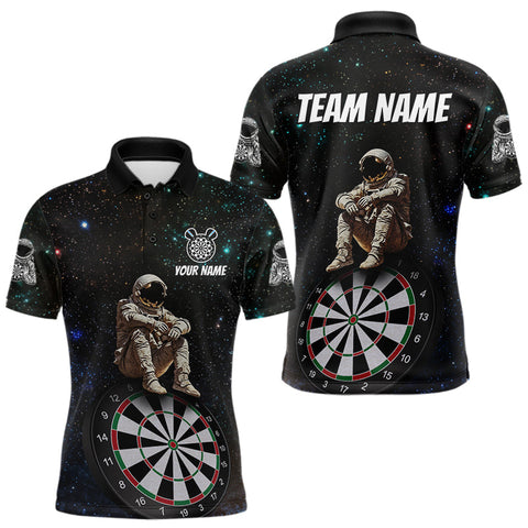 Maxcorners Custom Galaxy Astronaut Dartboard Funny Dart Polo Shirt For Men Outfit Dart Team Jerseys LM2509